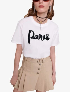 Maje Tamina 'Paris' Chiffon-lettering Cotton T-shirt 9 Maje Tamina 'Paris' Chiffon-lettering Cotton T-shirt -Closet By She R04190012 BLANC ALT02