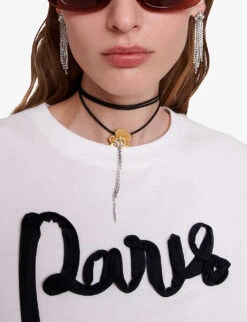 Maje Tamina 'Paris' Chiffon-lettering Cotton T-shirt 11 Maje Tamina 'Paris' Chiffon-lettering Cotton T-shirt -Closet By She R04190012 BLANC ALT04