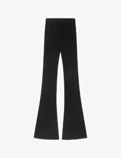 Maje Pariso Flared-leg High-rise Stretch Ribbed-knit Trousers