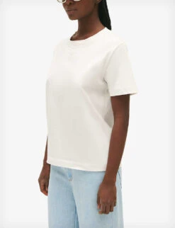 CLAUDIE PIERLOT Teecha Embroidered-logo Short-sleeve Cotton T-shirt -Closet By She R04190164 NATURELS ALT04