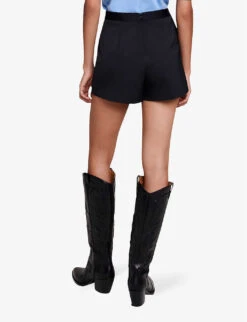Maje Lupli Straight-fit Pleated Stretch-woven Shorts -Closet By She R04190255 NOIRGRIS ALT03