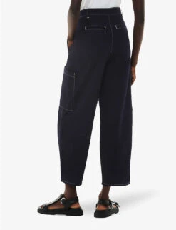 Whistles Meg Tab-detail Cargo-style Cotton-linen Blend Trousers -Closet By She R04191511 NAVY ALT03