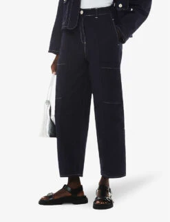 Whistles Meg Tab-detail Cargo-style Cotton-linen Blend Trousers -Closet By She R04191511 NAVY ALT04