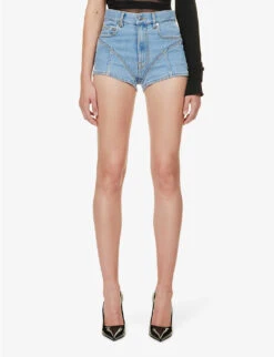 Mugler Crystal-embellished Mid-rise Stretch-denim Shorts -Closet By She R04192667 LIGHTBLUE ALT02