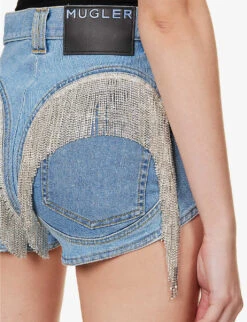 Mugler Crystal-embellished Mid-rise Stretch-denim Shorts -Closet By She R04192667 LIGHTBLUE ALT04