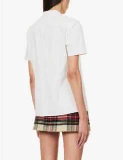 Prada Logo-plaque Short-sleeved Cotton-gabardine Shirt -Closet By She R04193840 BIANCO ALT03