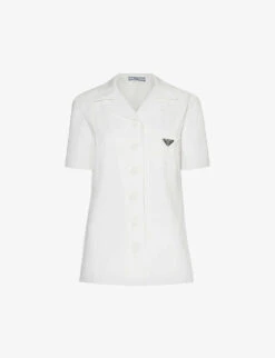Prada Logo-plaque Short-sleeved Cotton-gabardine Shirt