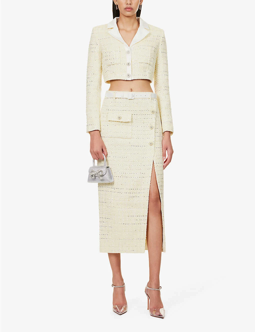 SELF PORTRAIT Diamante-embellished Bouclé-texture Woven Midi Skirt 4 SELF PORTRAIT Diamante-embellished Bouclé-texture Woven Midi Skirt - Image 2