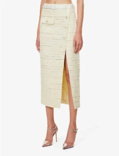 SELF PORTRAIT Diamante-embellished Bouclé-texture Woven Midi Skirt 9 SELF PORTRAIT Diamante-embellished Bouclé-texture Woven Midi Skirt -Closet By She R04195756 YELLOW ALT02