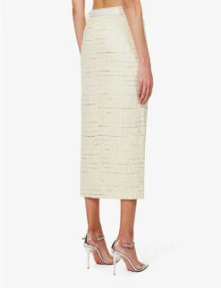 SELF PORTRAIT Diamante-embellished Bouclé-texture Woven Midi Skirt 10 SELF PORTRAIT Diamante-embellished Bouclé-texture Woven Midi Skirt -Closet By She R04195756 YELLOW ALT03