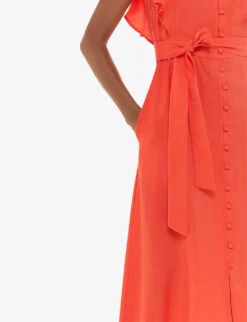 Whistles Sophie Frill-sleeve Button-down Woven Midi Dress -Closet By She R04196284 RED ALT04