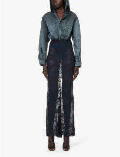 ALAIA Sheer Floral-pattern Cotton-blend Maxi Skirt -Closet By She R04196670 BLEUCENDRE ALT01