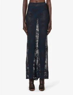 ALAIA Sheer Floral-pattern Cotton-blend Maxi Skirt -Closet By She R04196670 BLEUCENDRE ALT02