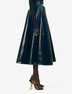 ALAIA Pleated Patent High-rise Wool-blend Midi Skirt -Closet By She R04196703 BLEUPETROLE ALT02