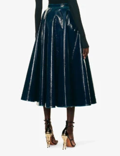 ALAIA Pleated Patent High-rise Wool-blend Midi Skirt -Closet By She R04196703 BLEUPETROLE ALT03