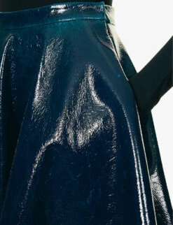 ALAIA Pleated Patent High-rise Wool-blend Midi Skirt -Closet By She R04196703 BLEUPETROLE ALT04