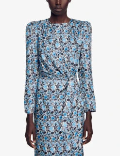 Sandro Lise Graphic-print Silk Midi Dress -Closet By She R04197545 BLEUS ALT02