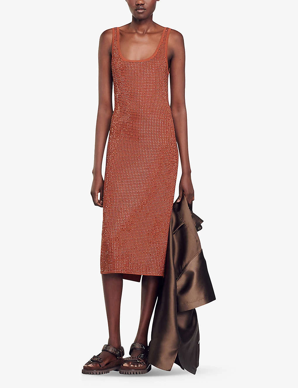 Sandro Fantasia Rhinestone-embellished Sleeveless Woven Midi Dress 4 Sandro Fantasia Rhinestone-embellished Sleeveless Woven Midi Dress - Image 2