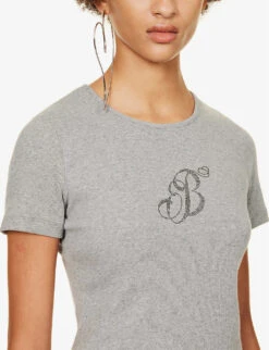 Blumarine Wingback Rhinestone-embellished Stretch-cotton T-shirt -Closet By She R04199732 SHARK ALT04