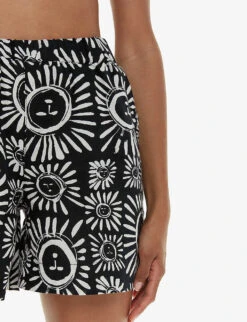 Whistles Sunman Graphic-print Elasticated-band Linen Cotton-blend Shorts -Closet By She R04200353 MONOCHROME ALT04