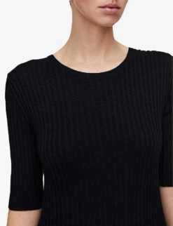 Joseph Ribbed-texture Frayed-hem Wool Midi Dress -Closet By She R04203861 BLACK ALT03