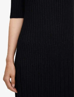 Joseph Ribbed-texture Frayed-hem Wool Midi Dress -Closet By She R04203861 BLACK ALT04