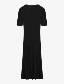 Joseph Ribbed-texture Frayed-hem Wool Midi Dress