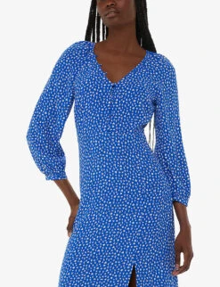 Whistles Micro Cactus-print V-neck Woven Midi Dress -Closet By She R04204952 MULTICOLOURED ALT02